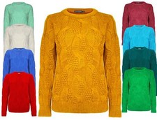 New Ladies Women Knitted Sweater Crew Neck Cable Knit Jumper Top Long Sleeve