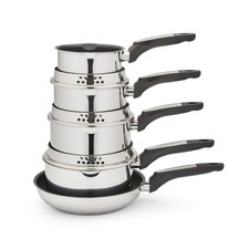 Morphy Richards 5 Piece Pan Set Stainless Steel Saucepan, Frying Pan 859505
