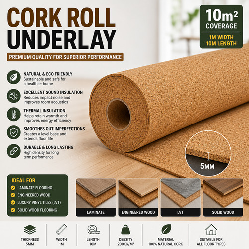 5mm cork roll underlay 10m - roll,