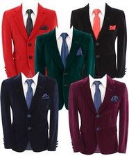 Boys Premium Velvet Blazer Slim Fit Formal Wedding Dinner Birthday Jacket 2-16 Y