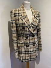 ZARA boucle tweed blazer jacket S structured fitted classic gold check