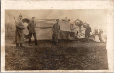 Postcard Real Photo WW1 Biplane Crash Soldiers German Aviators Accident RPPC