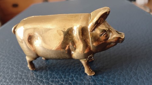 Antique brass pig vesta - antique, case