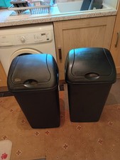 60L Swing Bin Rubbish, Waste, Litter Bins, Kitchen, Dustbin in Black - set of 2