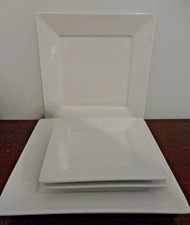 EVERYDAY FITZ & FLOYD WHITE PORCELAIN SQUARE 2 SALAD 7.25" & 2 DINNER PLATES 10"