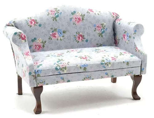 Dolls house sofa grey - dolls, floral