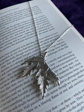 Folding Maple Leaf Pendant Necklace Chain Nature Green Witch Druid Wicca