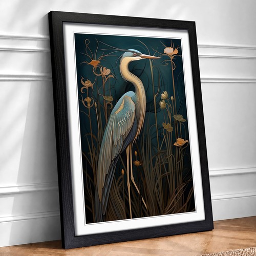Heron art deco framed - art, wall