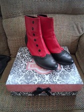 Red Black Bordello Pleaser Spat Ankle Boots Size 7 Good Condition See Photos