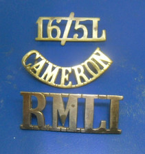 3 x Shoulder titles: RMLI, CAMERON, 16th/5th Lancers