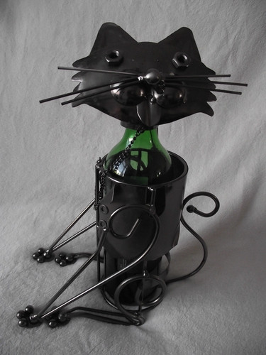 Metal cat wine - bottle, holder