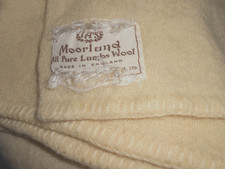 BLANKET VINTAGE PURE LAMBS WOOL MOORLAND CREAM SINGLE BED TRADITIONAL PORRIDGE