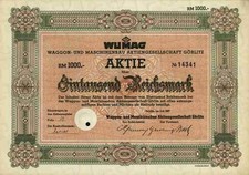 Wumaggonfabrik AG 1937 Görlitz Saxony Cottbus Krefeld 1000 RM Elevant GmbH