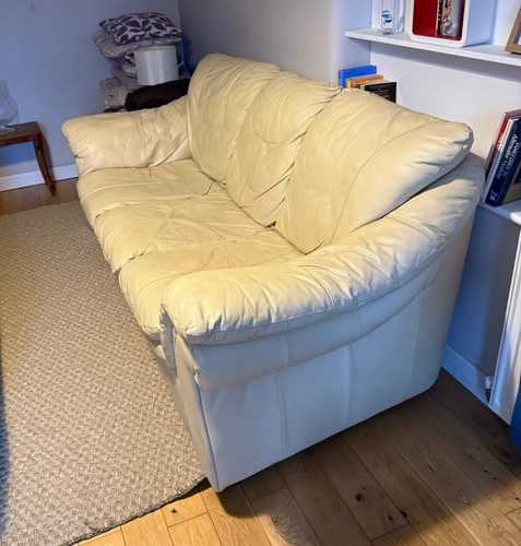 Beige leather seater sofa - 3-seater,