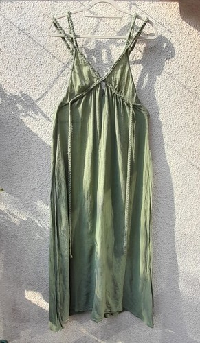 Green khaki summer long dress - green,