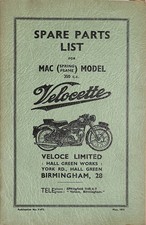 Velocette MAC 350 Spring Frame ~ Spare PARTS List ~ 1953 ~ Catalogue Book MANUAL