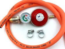 Propane Gas 37mbar Regulator With Pressure Gauge 2 Metre Hose Pipe And Clips GBR