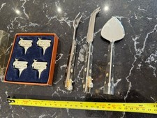 Vintage French Mouse ‘Silea’  Cheese Set/markers. Knife Fork Server  & 4 Markers