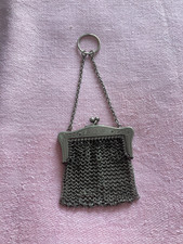 ANTIQUE MINIATURE METAL CHAIN/ MESH CHATELAINE COIN PURSE..." VIOLET"