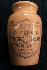 CARRICK'S CUMBERLAND DAIRY"Preserved Pure Cream" Antique CROCK JAR-England-4"T