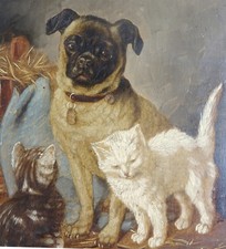 c.1850 Oil on Wood Board ~ Pug