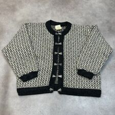 L.L Bean Knitted Cardigan Womens Medium Norway Nordic Pewter Clasps Jumper Beige
