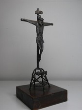 Spanish Mid C Brutalist Iron Corpus Christi Crucifix Sculpture. Signed Joaquin