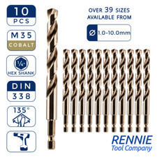 Box Of 10 x HEX Shank HSS Gold Cobalt Jobber Drill Bits - For Hard Steels Etc