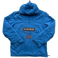 Napapijri Rainforest Mens Jacket L Blue Anorak Winter Fleece Lined Pull On
