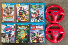 6x Wii U Games Bundle: Donkey Kong, Super Mario 3d/ Kart, Rayman, etc + 2 Wheels