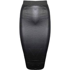 Womens Formal Wet Look PVC Ladies Office Bodycon Midi Pencil Skirt High waist