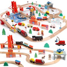 121PCS Wooden Train Set with
