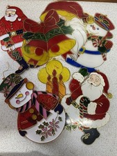 8 X Vintage Retro Plastic Stained Glass Style Sun Catcher Christmas Decorations