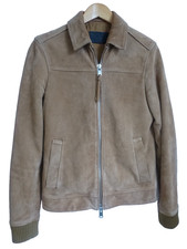 ALL SAINTS Suede Leather Jacket XS Men's Tan Biker Collared Bomber EXTRA SMALL