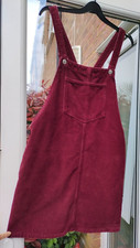 TOPSHOP MOTO PINAFORE DRESS 10 BURGUNDY RED Corduroy Pockets Midi Short. V. G