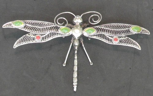 Large white metal filigree gem - large,