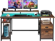156cm LED Gaming Desk PC Computer Desk with Monitor Stand File Drawer Shelves