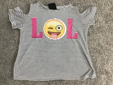 Girls Young Dimentions LOL Reversible Sequin Emoji Cold Shoulder Top Age 7-8 Yea