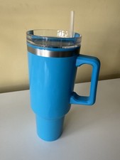 Large Blue Drink Tumbler With Straw And Handle 100% BPA For Hot & Cold Drinks