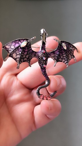 Flying dragon brooch pin - flying,