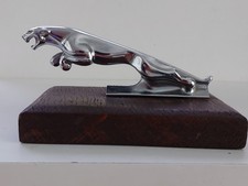 VINTAGE 5" LEAPING JAGUAR BONNET MASCOT..ON DETACHABLE WOODEN PLINTH..VGC