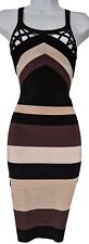 Womens Karen Millen Black Beige Stripe Lattice Knit Bandage Bodycon Dress 1/8.