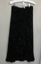 EAST black silk blend floral velvet long skirt beaded lined Boho size 14