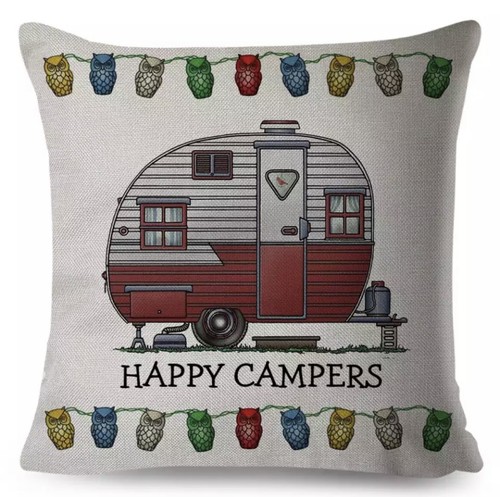 Caravan filled cushion - caravan, red