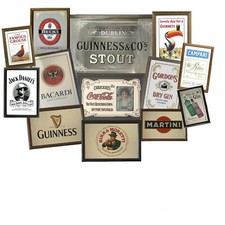 Small Wooden Framed Pub Mirror – 33×23 cm | Traditional Bar & Home Wall Decor