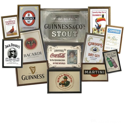 Small wooden framed pub mirror - framed,