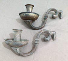 2 HEAVY VINTAGE SOLID BRASS WALL SCONCE LIGHT / CANDLE FITTINGS