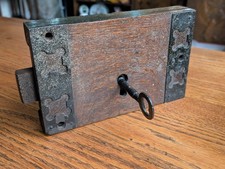 Victorian Wooden Door Lock Oak & Iron Church With Key Vintage Antique