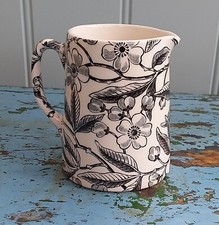 Vintage Burleigh Prunus Jug/Creamer. Black & White Chintz. Small. VGC