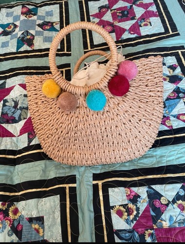 New powder raffia bag women - powder,